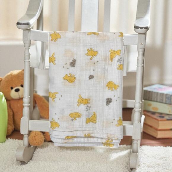 3/$20 Aden + Anais Disney Baby White 100% Cotton Winnie the Pooh Gauzy Swaddler - Picture 1 of 10